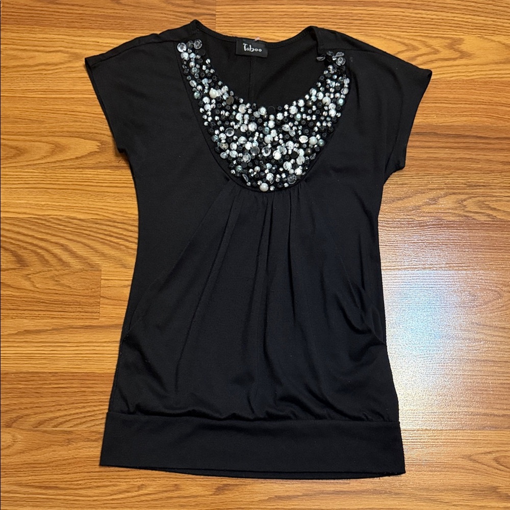 ‼️ Black Top with Beaded Neckline ‼️
